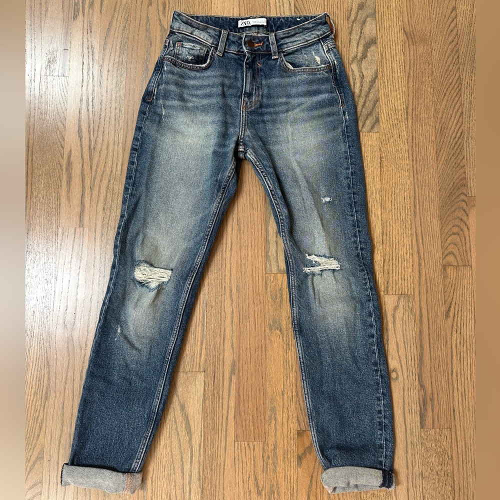 Zara Blue Skinny Jeans Distressed Vintage Look